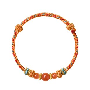 庆祥泰本命年马年转运珠红绳手链女款南红玛瑙玉石手工编织手绳