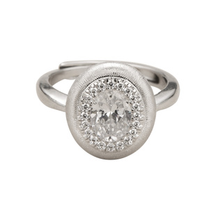 素图戒指925银拉丝鸽子蛋小众设计中指食指戒可调节轻奢高级饰品