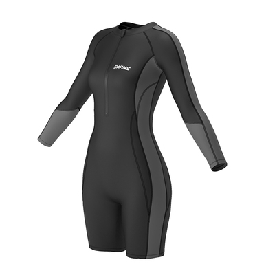 swans泳衣女款连体温泉长袖五分防晒专业训练抗氯爆款女士游泳衣