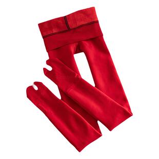 大红色分趾裤袜女哑光防勾丝二指连裤袜加绒厚款天鹅绒二趾打底袜