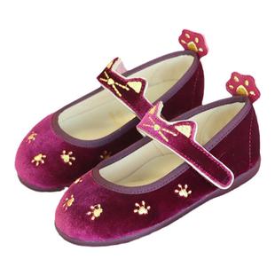 little winkaa2026款女童天鹅绒公主鞋玛丽珍鞋春猫咪芭蕾舞蹈鞋