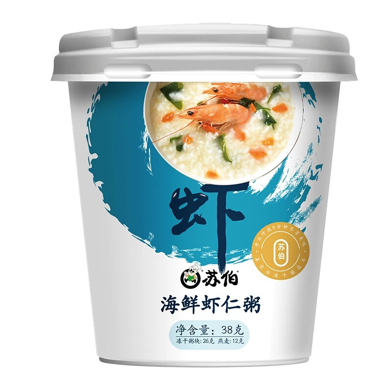 苏伯冻干粥杯装皮蛋瘦肉海鲜虾仁方便早餐冲泡即食速食粥