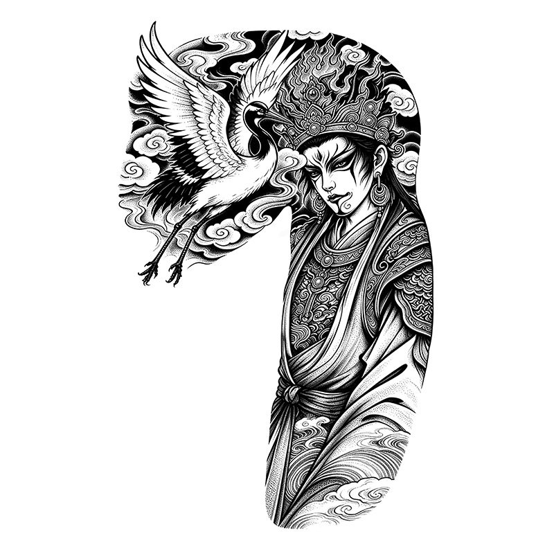 XMXP国风白鹤童子草本半甲纹身贴