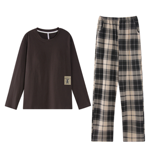 芬腾可安睡衣女款春秋季纯棉长袖带胸垫女士2026新款棕家居服冬天