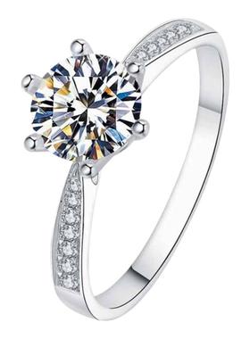 正品莫桑石戒指925银1克拉情侣男女对戒结婚订婚钻礼物定制