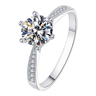 正品莫桑石戒指925银1克拉情侣男女对戒结婚订婚钻礼物定制