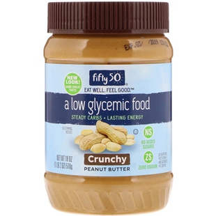 美国直邮 Fifty50 Crunchy Peanut Butter无糖粗粒花生酱生酮510g