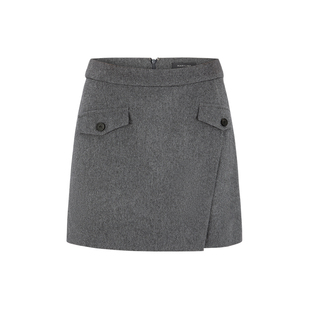 MARYLING玛俪琳秋季新品灰色钮扣细节羊毛小A半裙A1DGW70130