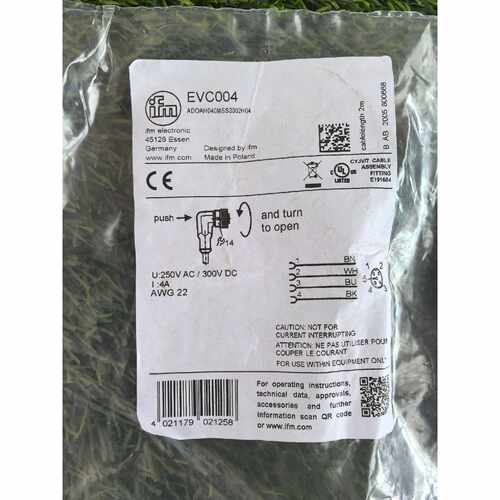 询价EVC004易福门ifm连接线4芯M12连接线2米，ADOA