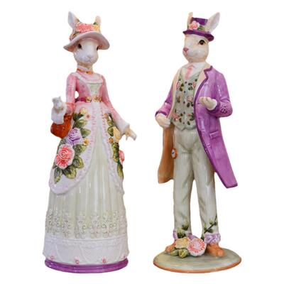 时尚兔入宅摆件客厅手工釉下彩