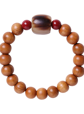 天然老桃木手串朱砂牛角手链男女木质文艺民族复古纯桃木护身木头