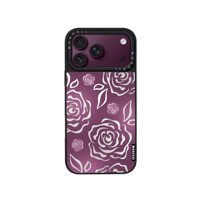 MASFEIL× 紫雾玫瑰适用iPhone18Promax手机壳新款ip16磁吸带支架苹果17Pro套Jo5镜面高级感15奢华13pm全包14