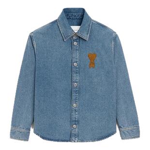 【春夏新品】Ami Paris 钩编ADC做旧丹宁夹克 爱心工装衬衫式夹克