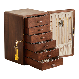 初心木质首饰盒防氧化带锁多层精致黄金保险柜项链珠宝盒饰品收纳
