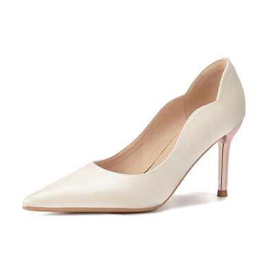 法式婚鞋8CM细跟缎面气质高跟鞋