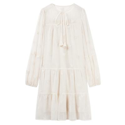 秋水伊人甜美少女感娃娃裙2025早秋新款女设计感系带领长袖连衣裙