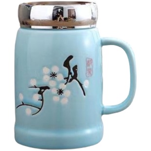 中式马克杯带盖简约陶瓷喝水杯办公室喝茶杯咖啡杯日式大容量杯子