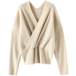 慵懒而从容 淡定而随性秋冬气质V领开胸纯山羊绒衫毛衣女针织衫