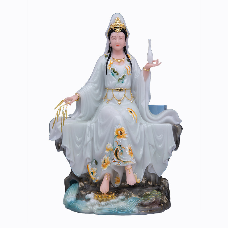 汉白玉白衣自在观音佛像禅意摆件