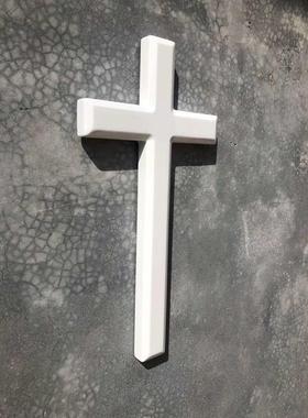 白色实木挂墙十字架 家居摆件墙饰壁挂家庭聚会 木质十字架大型