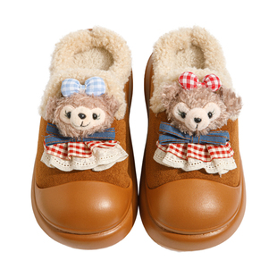 可爱玩偶头棉拖鞋女秋冬季居家厚底防滑防撞外穿保暖毛绒卡通拖鞋