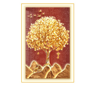 黄金发财树客厅带led灯落地画2026新款入户玄关装饰画招财树挂画