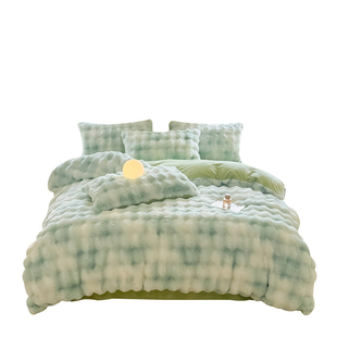 冬季兔毛绒被套牛奶绒加厚保暖毛绒被单法兰珊瑚绒被罩200x230cm