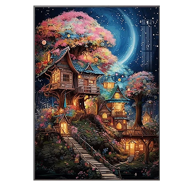 梦幻树屋2026新款钻石画方钻满钻儿童卡通房子粘点钻十字绣贴钻画