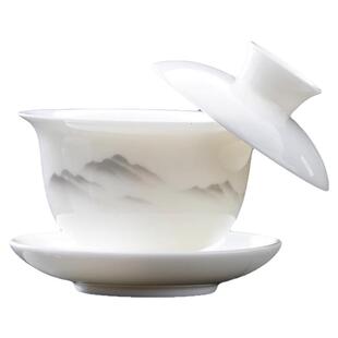 羊脂玉白瓷可悬停旋转盖碗陶瓷单个高档三才防烫茶具套装茶碗茶杯