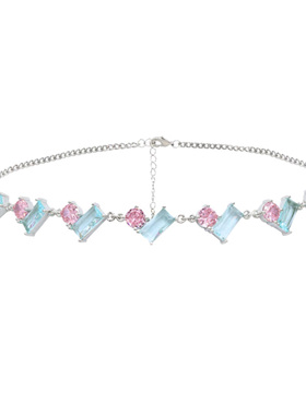 夏日清透蓝粉色爱心甜美叠戴项链