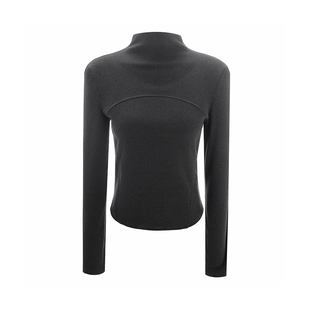 半高领加绒加厚长袖打底衫女咖色秋冬新款磨毛内搭鱼骨弧形上衣潮