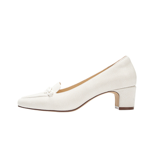 LINGMEICHEN浅口乐福鞋白色高跟鞋粗跟2026新款女士皮鞋中跟单鞋