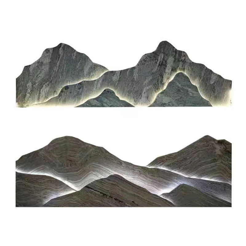 天然雪浪石切片组合泰山石假山背景墙造景新中式庭院室内外灯光墙