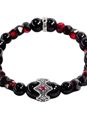 DIDOU黑曜石925银镶砖手链