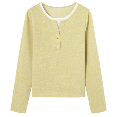 亦白简约圆领假两件拼接长袖T恤