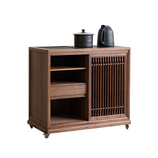 璞木新中式移动茶水柜黑胡桃实木宋式茶边柜台家用烧水壶一体边几