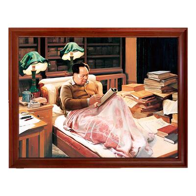 毛主席1976年-求索主席爱看书珍贵老照片装饰挂画壁画墙画 有框画