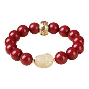 原矿晶体砂朱砂手串女款和田玉貔貅男士手链护身符正品官方旗舰店