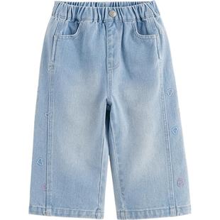 马克珍妮女童挺括绣花牛仔阔腿裤 儿童裤子2025年春装新款250297