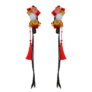 女童新年汉服头饰金色元宝蝴蝶结流苏假发边抓夹儿童过年古风发饰