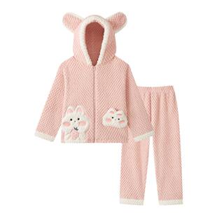 笛莎加厚双面法兰绒女童保暖睡衣居家服冬季加绒套装中大童可外穿