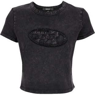 ONLY2025夏季新款立体字母LOGO装饰设计修身圆领短袖正肩T恤女