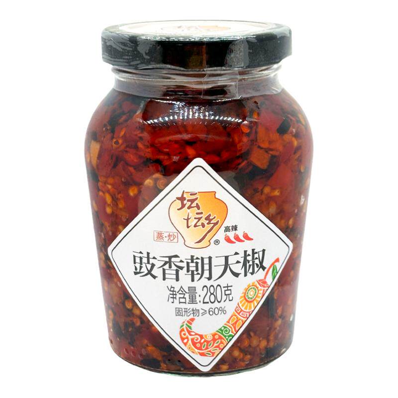 坛坛乡豉香朝天椒280g瓶装家用湖南特产豆豉辣椒酱拌面拌饭蒸鱼料