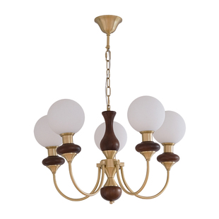 西早 法式复古全铜卧室吊灯 南洋风新中式白蜡木黑色餐厅客厅灯具