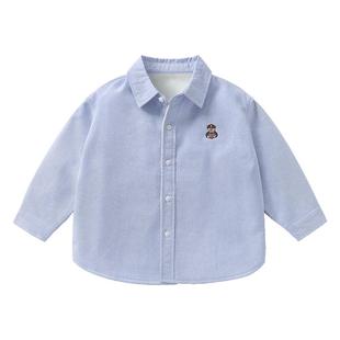 右欧儿童加绒条纹衬衫男童女童保暖打底衫百搭洋气秋冬季新款童装