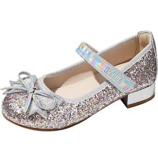 百丽童鞋女童时尚公主鞋春季儿童蝴蝶结闪钻单鞋小女孩洋气水晶鞋