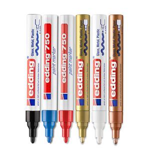 德国edding750油漆笔防酒精耐高温纯黑2-4MM工业金属记号笔补漆笔