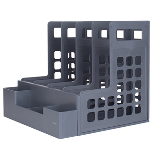 得力文件框资料筐四栏多功能办公桌面收纳座包邮带笔筒多层文件架