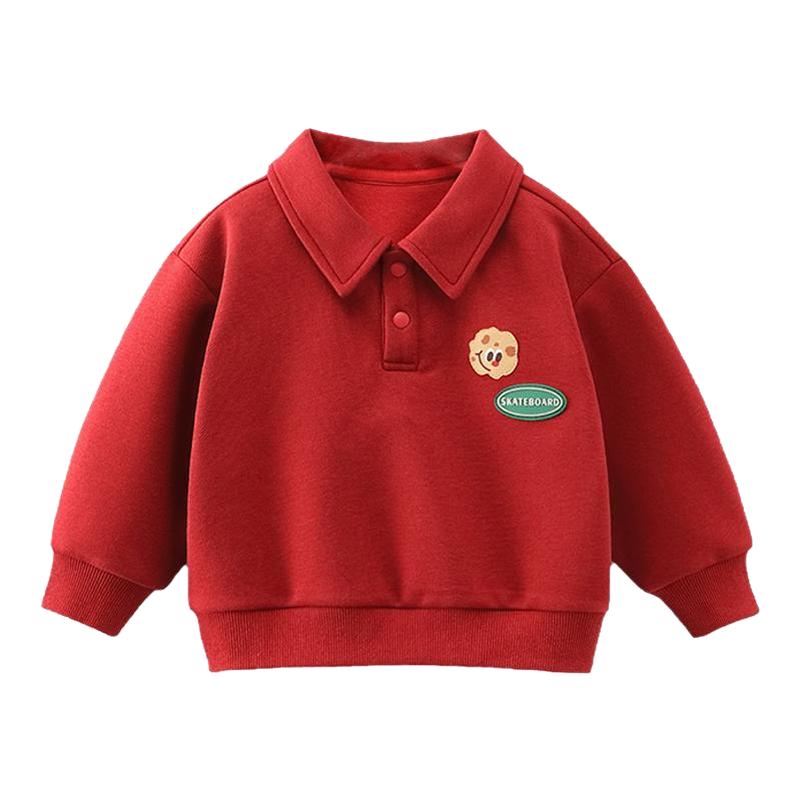 齐齐熊宝宝红色卫衣polo衫新年服