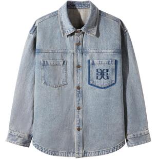 GXG男装 复古做旧刺绣牛仔夹克外套2024年秋季款#G24DE83018